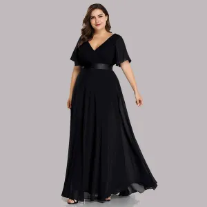 Women's Bridesmaid Dress Plus Size Double V-Neck Evening Party Maxi Dress