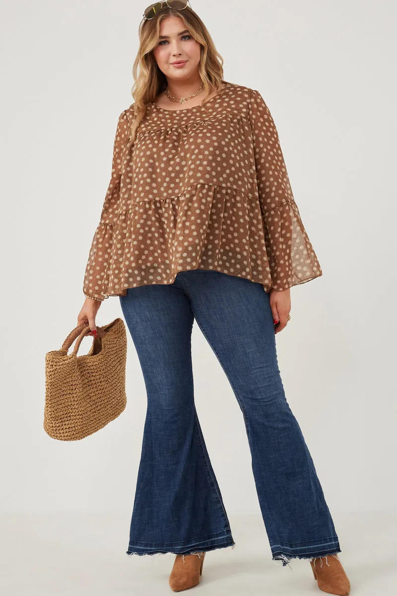 Womens Daisy Print Tiered Chiffon Top