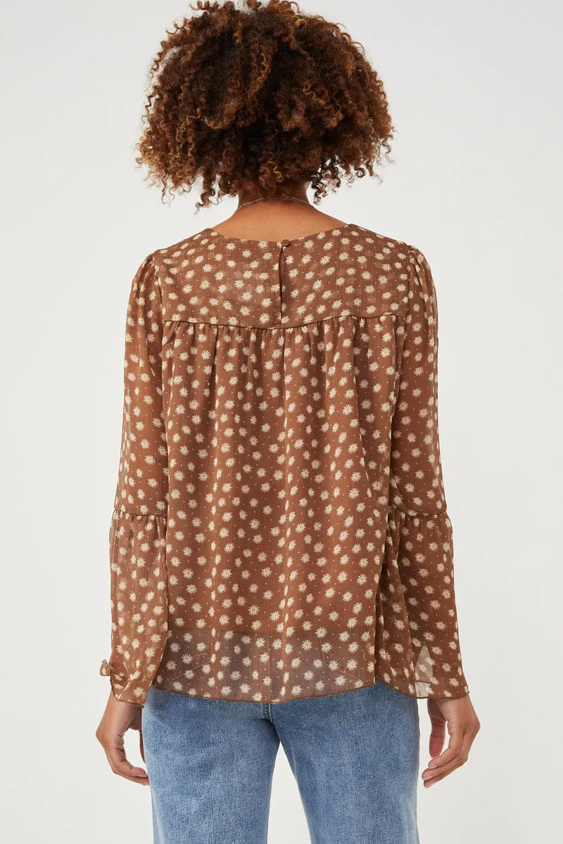 Womens Daisy Print Tiered Chiffon Top
