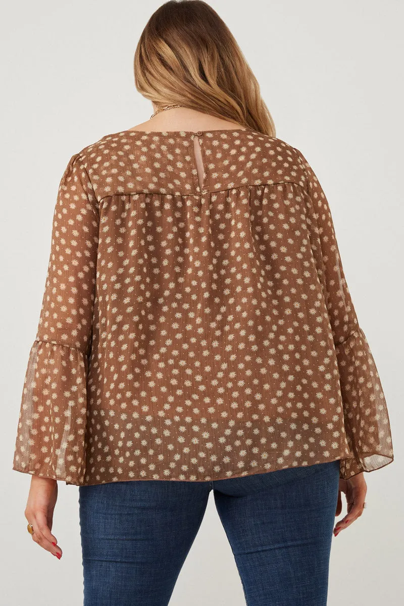 Womens Daisy Print Tiered Chiffon Top