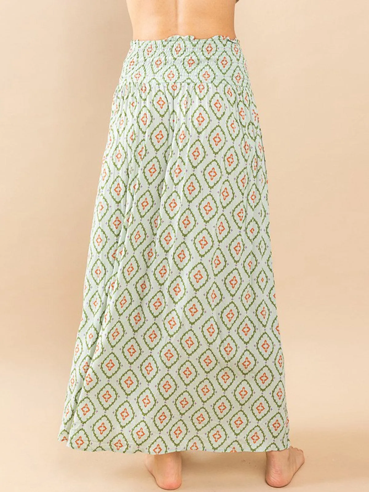 WOMEN'S ELASTIC WAIST MULTI PRINT MAXI SKIRT