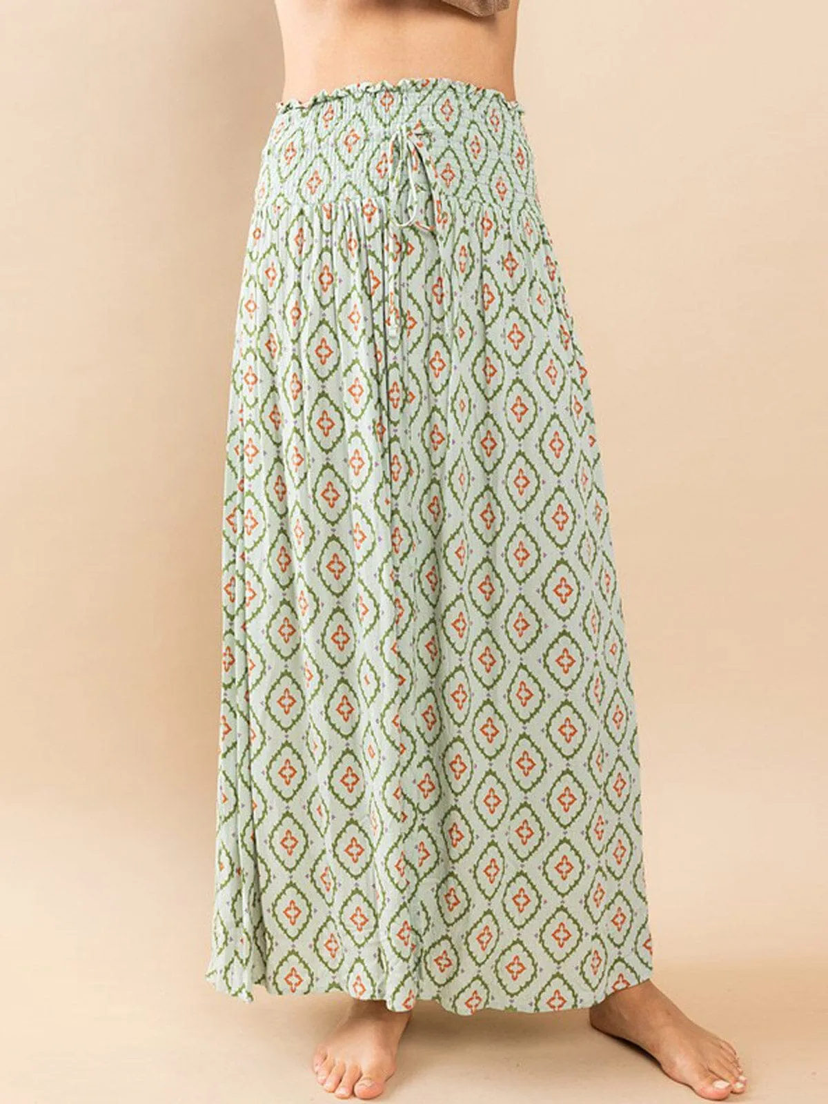WOMEN'S ELASTIC WAIST MULTI PRINT MAXI SKIRT