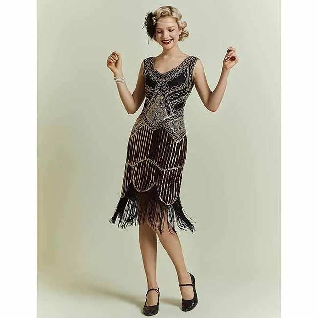 Women's Flapper Dresses 1920s Beaded Fringed Great Gatsby Dress