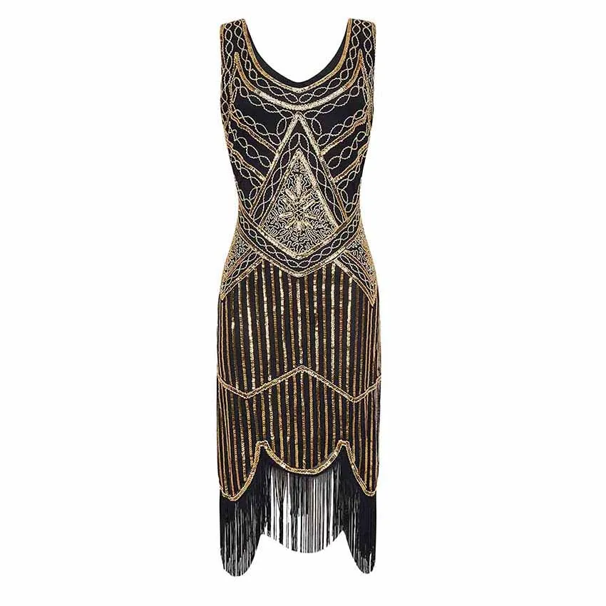 Women's Flapper Dresses 1920s Beaded Fringed Great Gatsby Dress