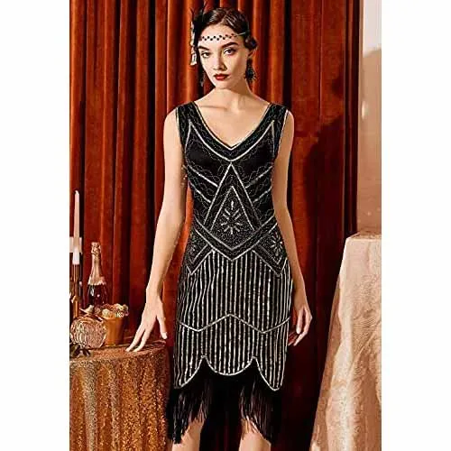 Women's Flapper Dresses 1920s Beaded Fringed Great Gatsby Dress
