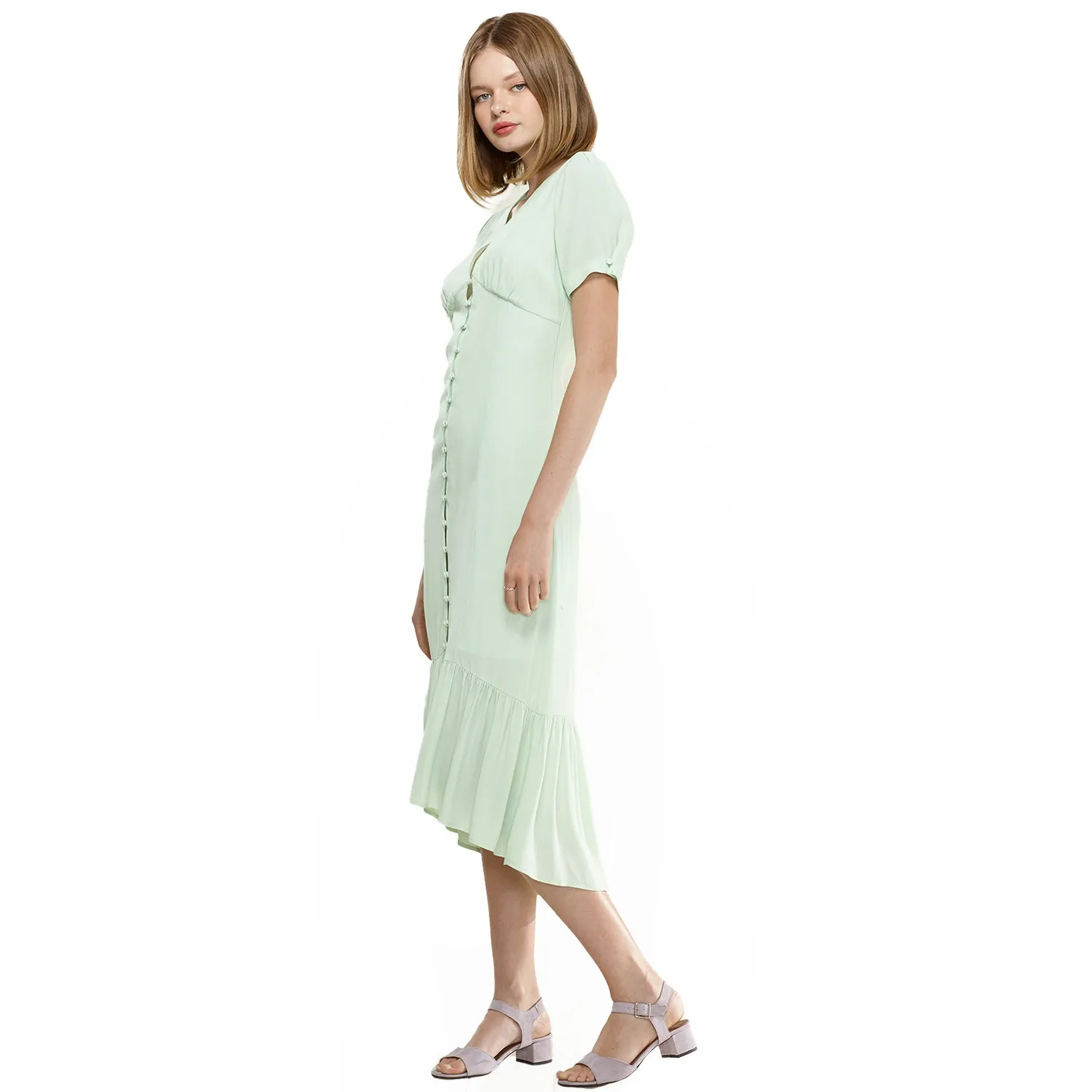 Women's V-Neck Mermaid Button Down Maxi Dress In Spring Sage