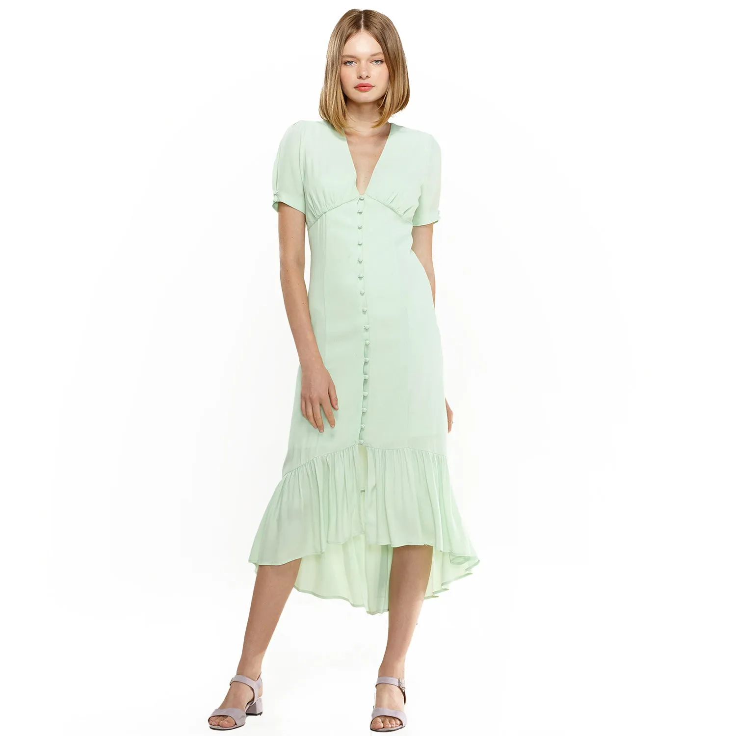 Women's V-Neck Mermaid Button Down Maxi Dress In Spring Sage