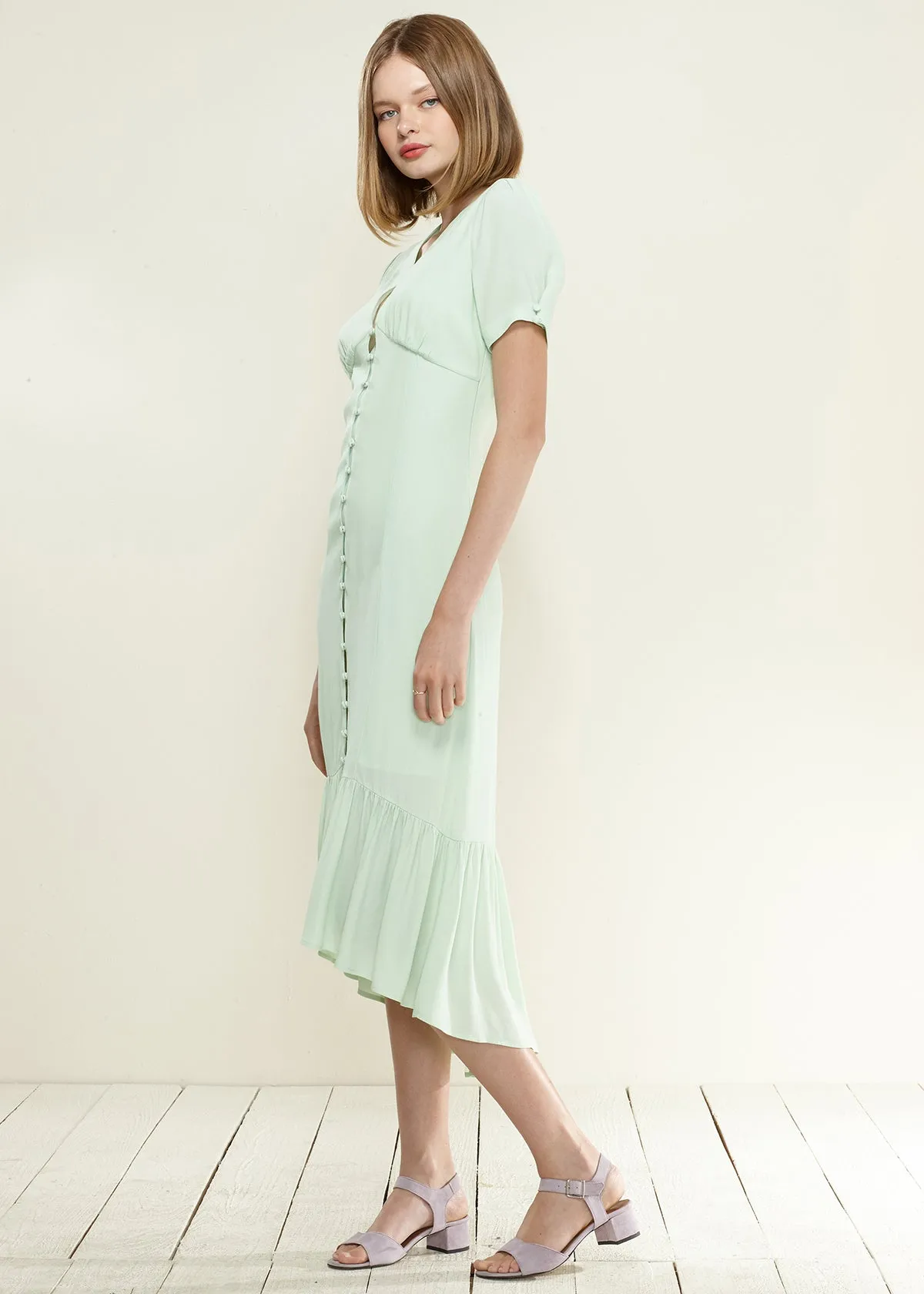 Women's V-Neck Mermaid Button Down Maxi Dress In Spring Sage