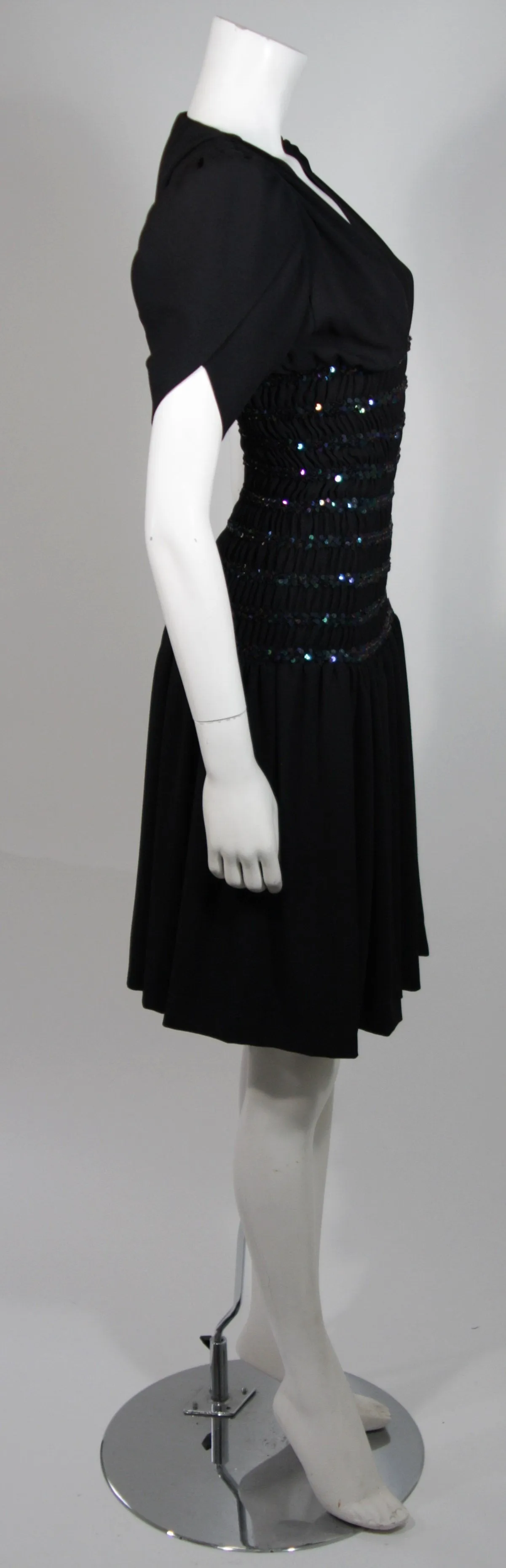 YVES SAINT LAURENT Black Cocktail Gown w/ Sequin Waist Size 38