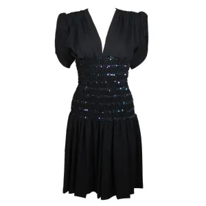 YVES SAINT LAURENT Black Cocktail Gown w/ Sequin Waist Size 38
