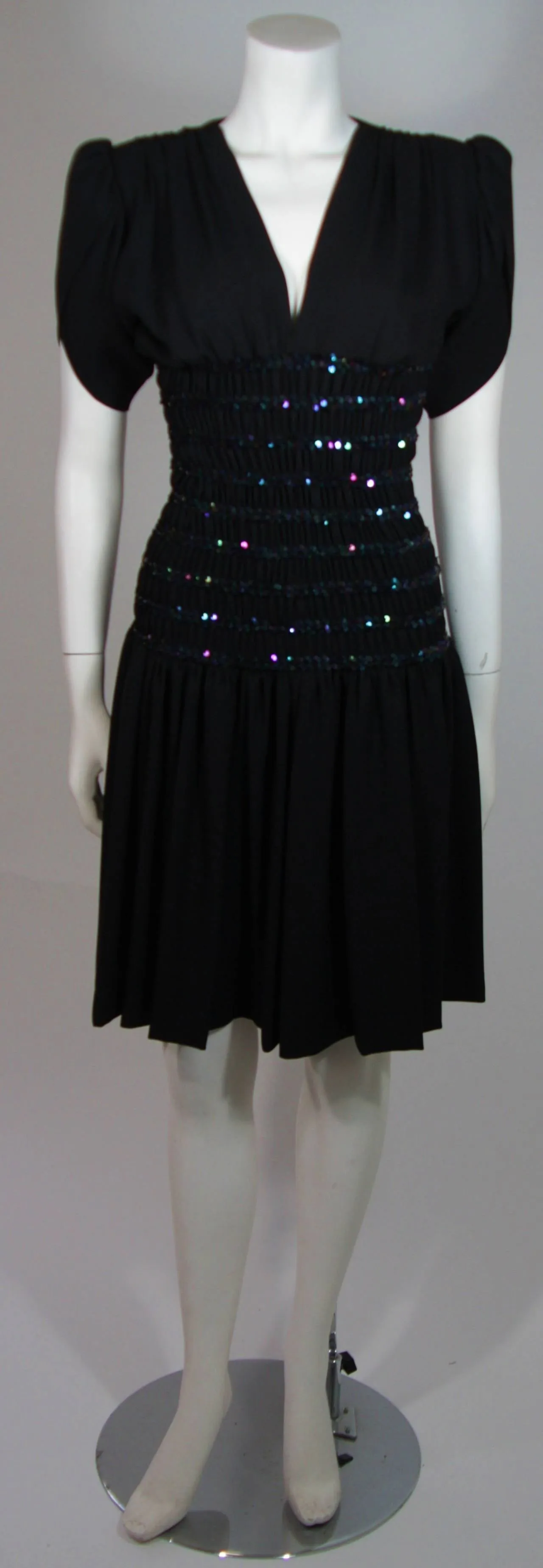 YVES SAINT LAURENT Black Cocktail Gown w/ Sequin Waist Size 38