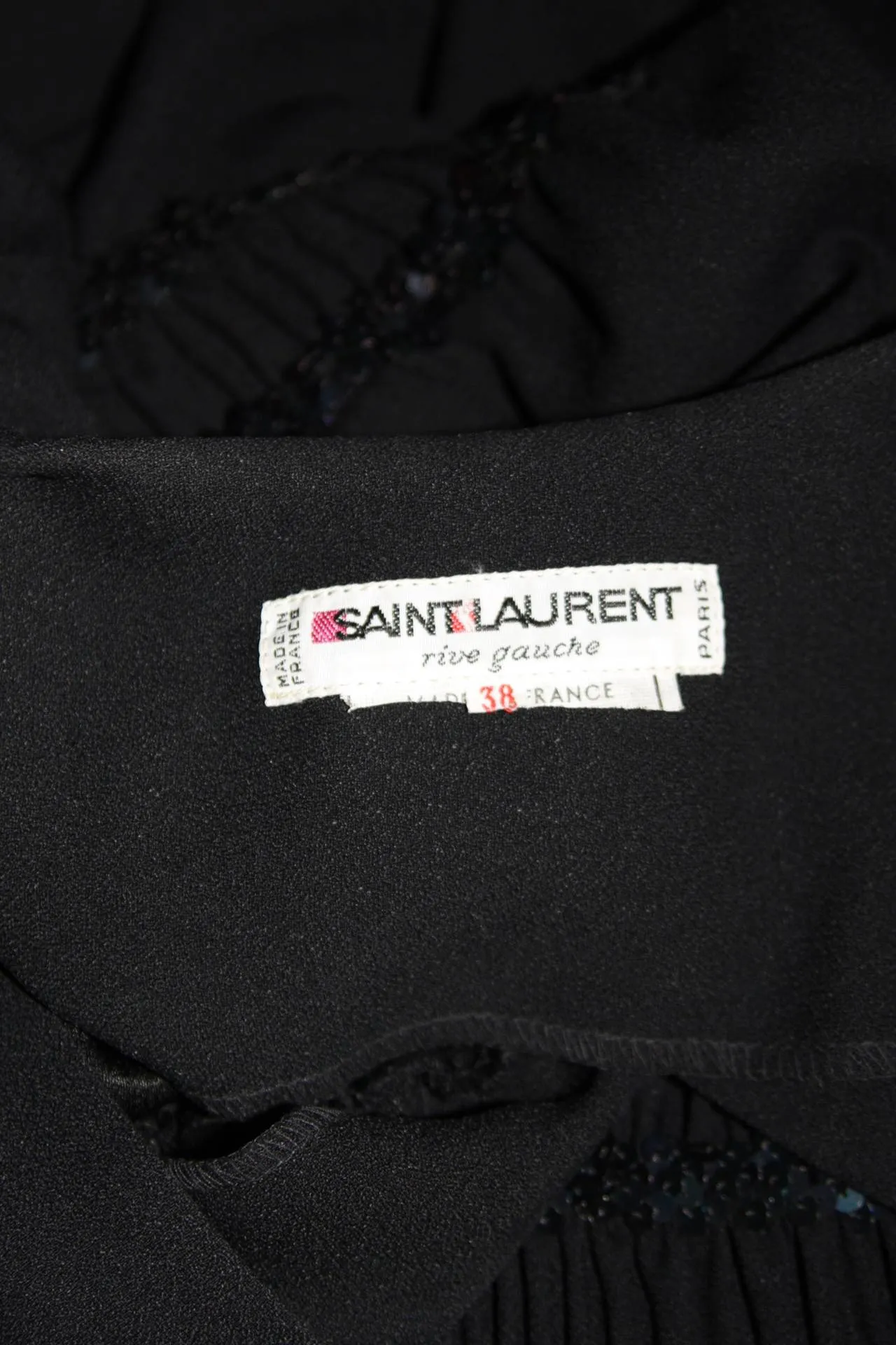 YVES SAINT LAURENT Black Cocktail Gown w/ Sequin Waist Size 38