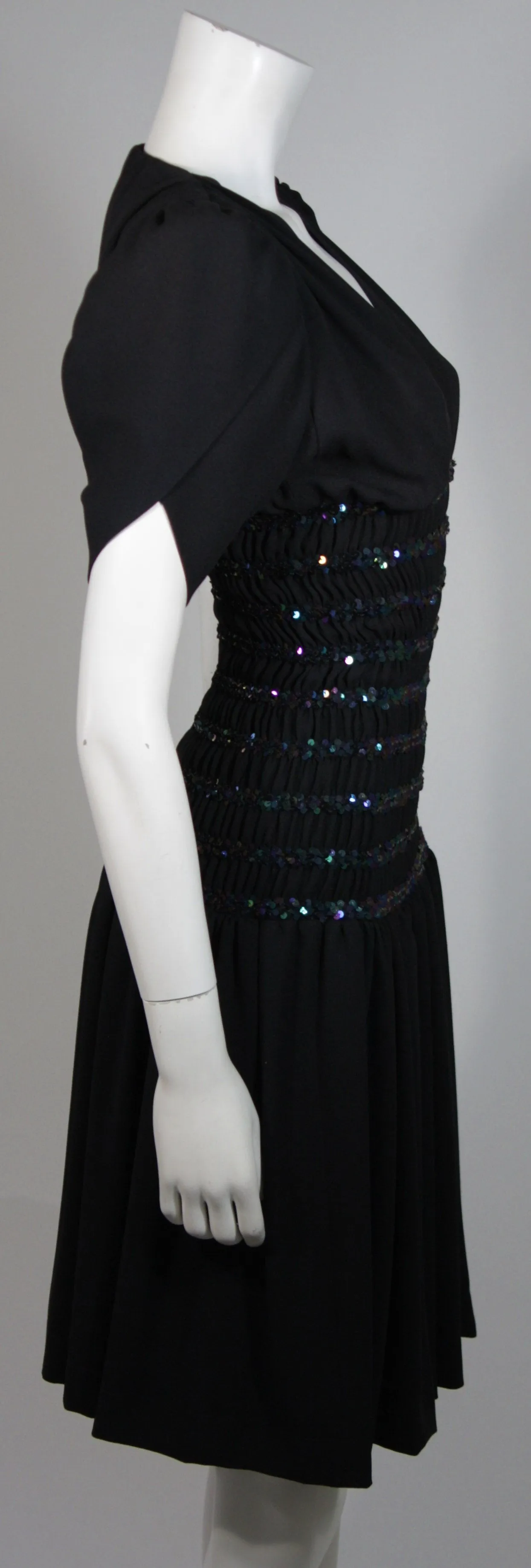 YVES SAINT LAURENT Black Cocktail Gown w/ Sequin Waist Size 38