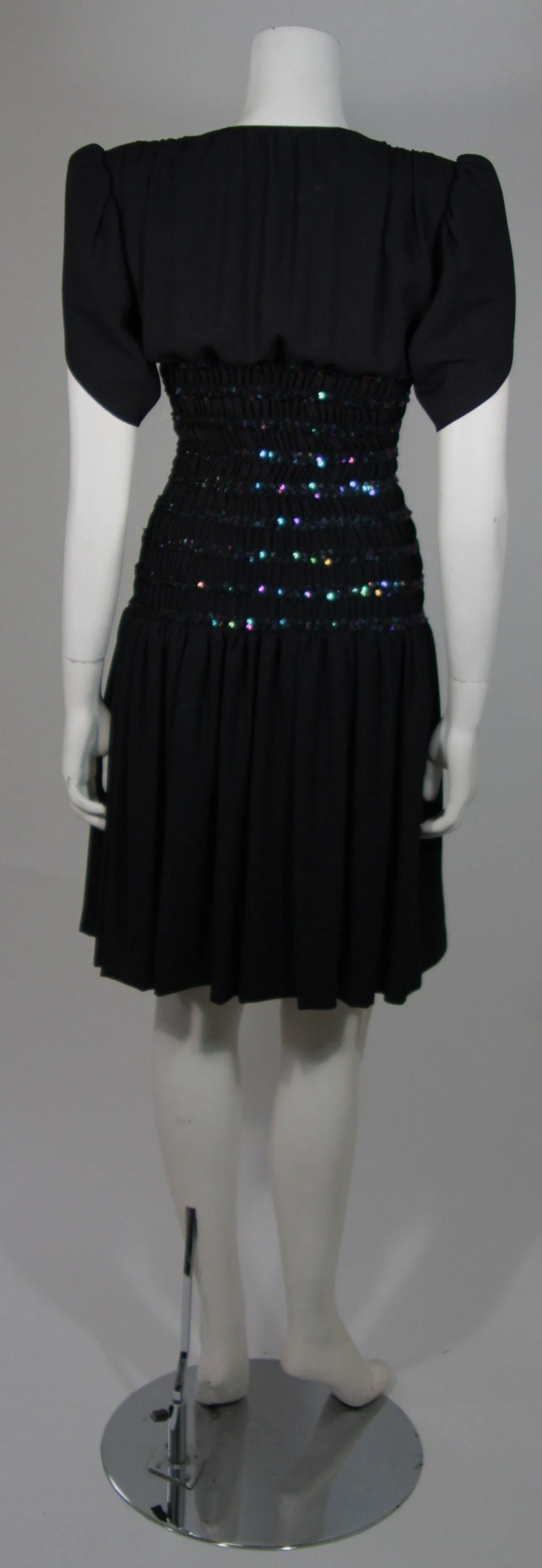 YVES SAINT LAURENT Black Cocktail Gown w/ Sequin Waist Size 38