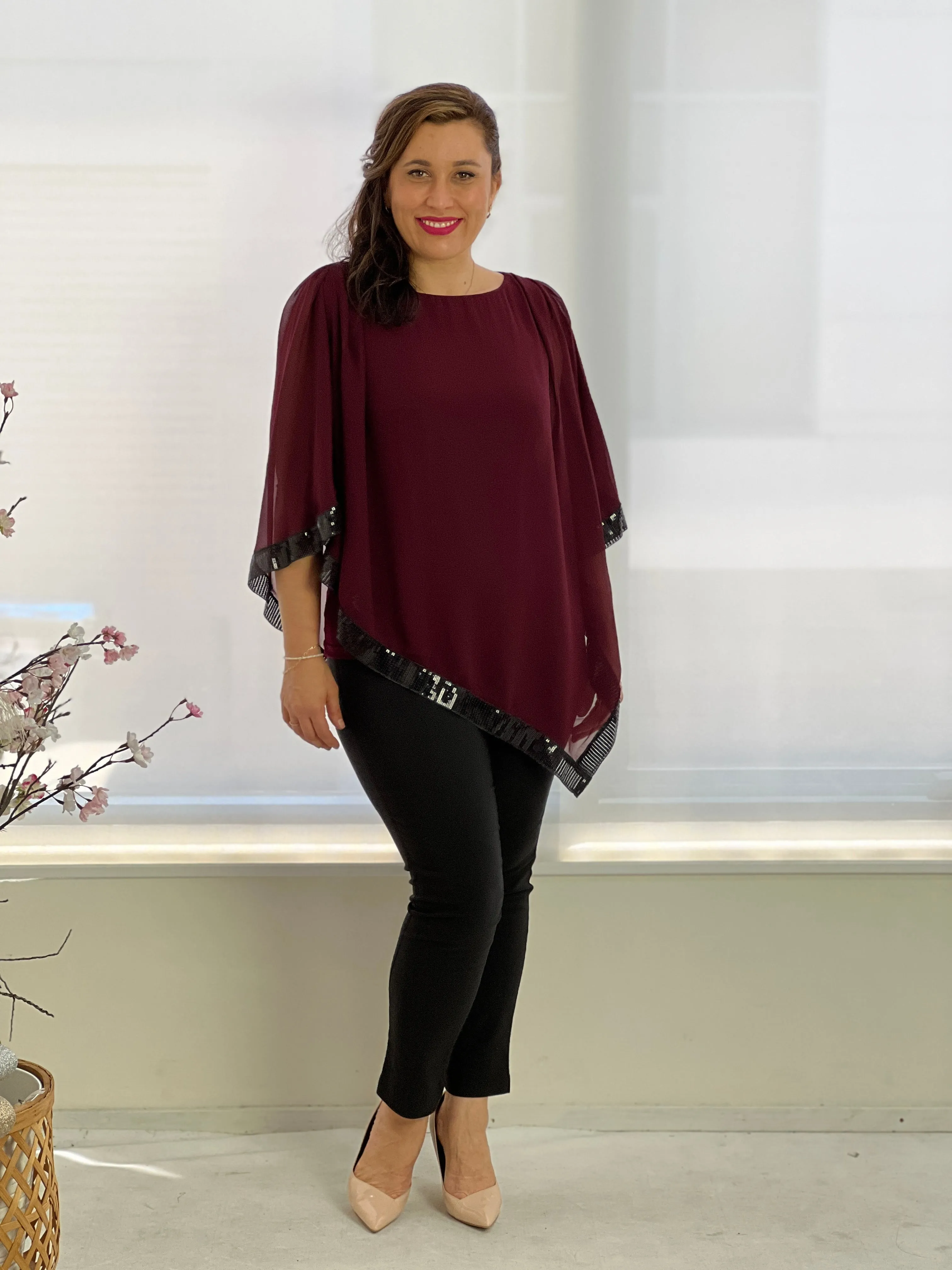 Zoe Burgundy Evening Top