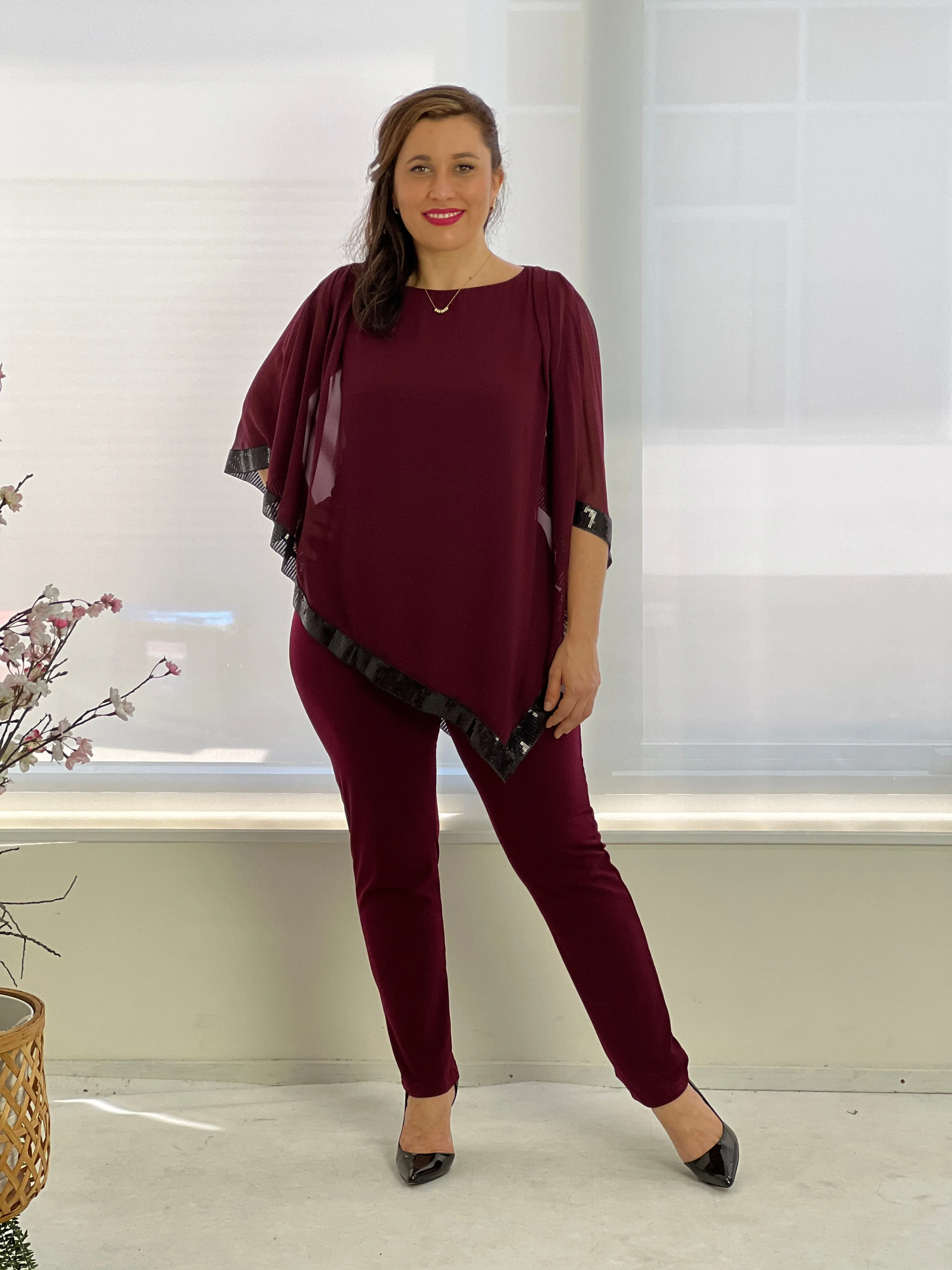Zoe Burgundy Evening Top