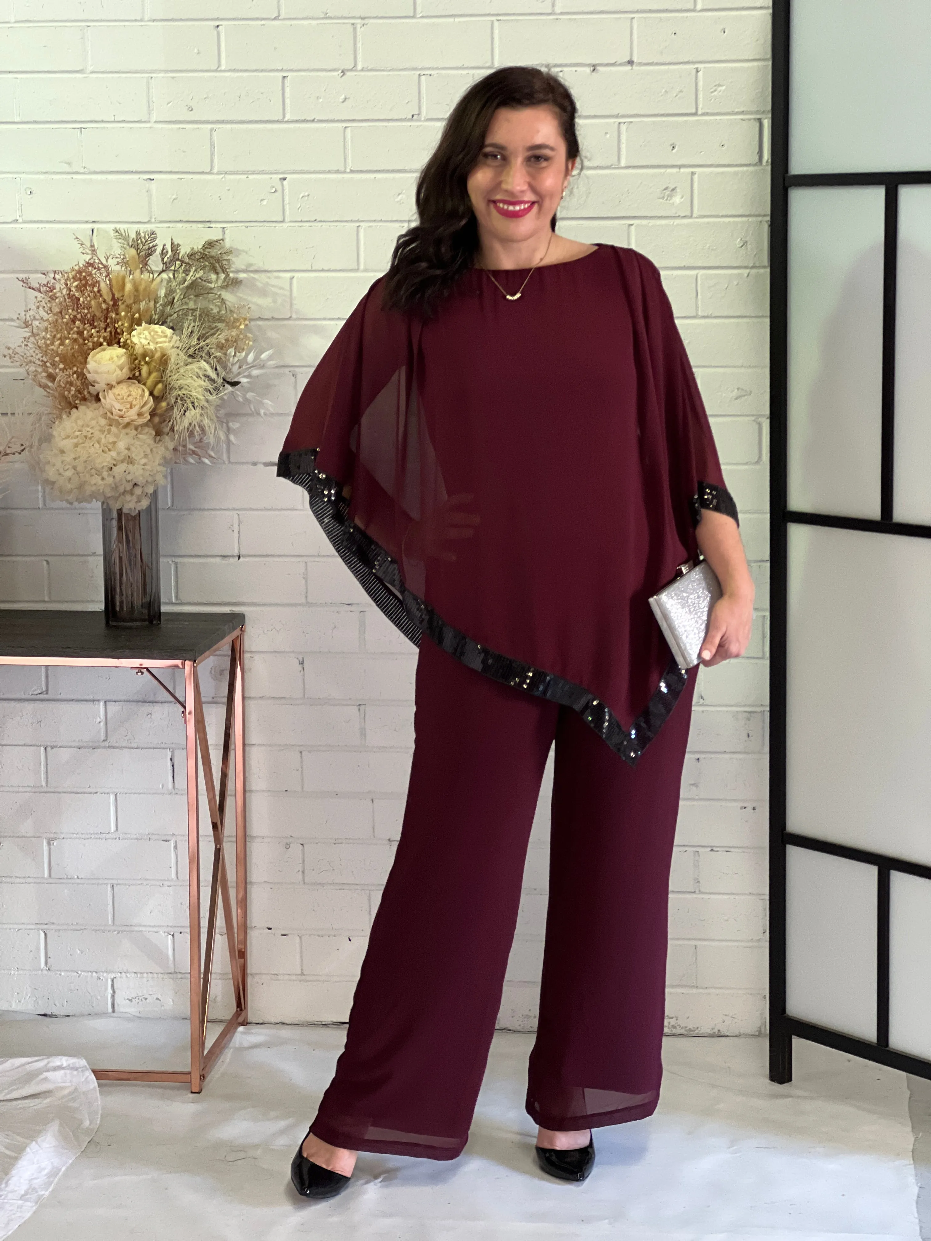 Zoe Burgundy Evening Top