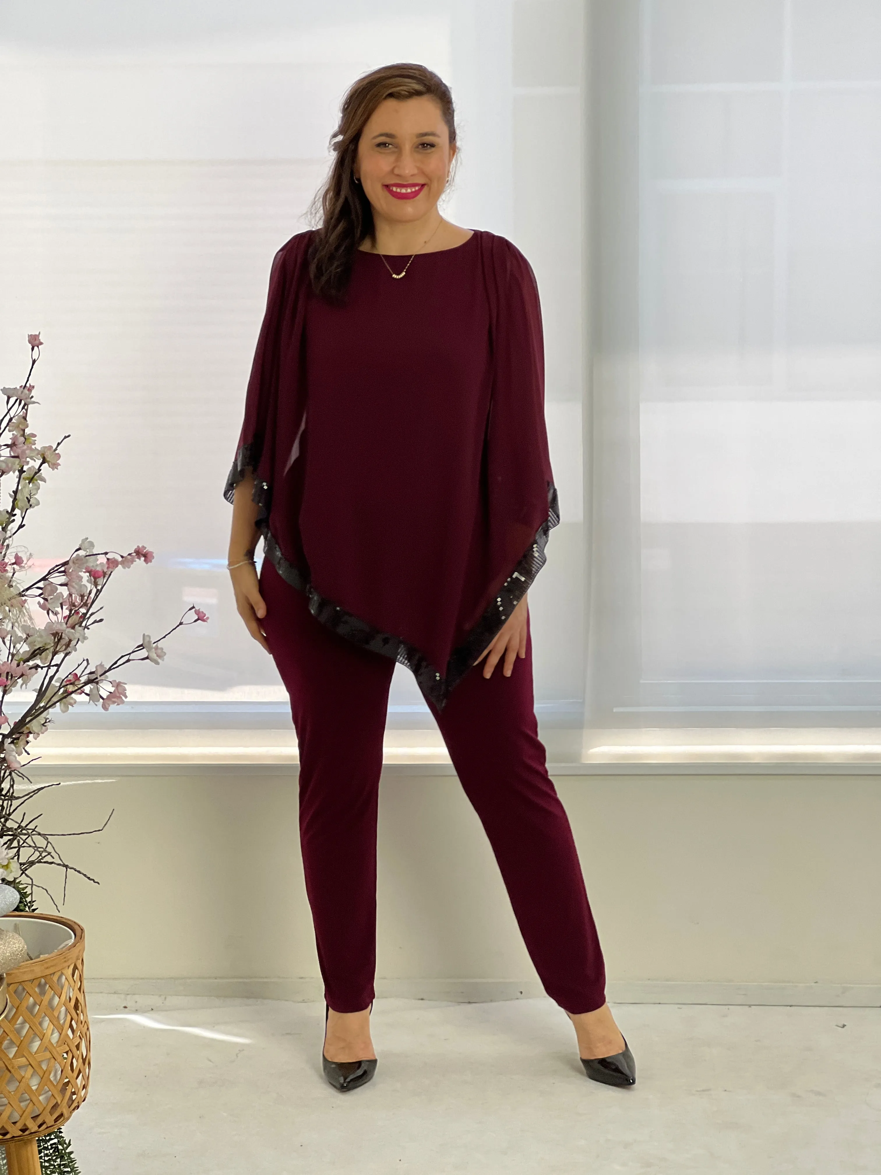 Zoe Burgundy Evening Top