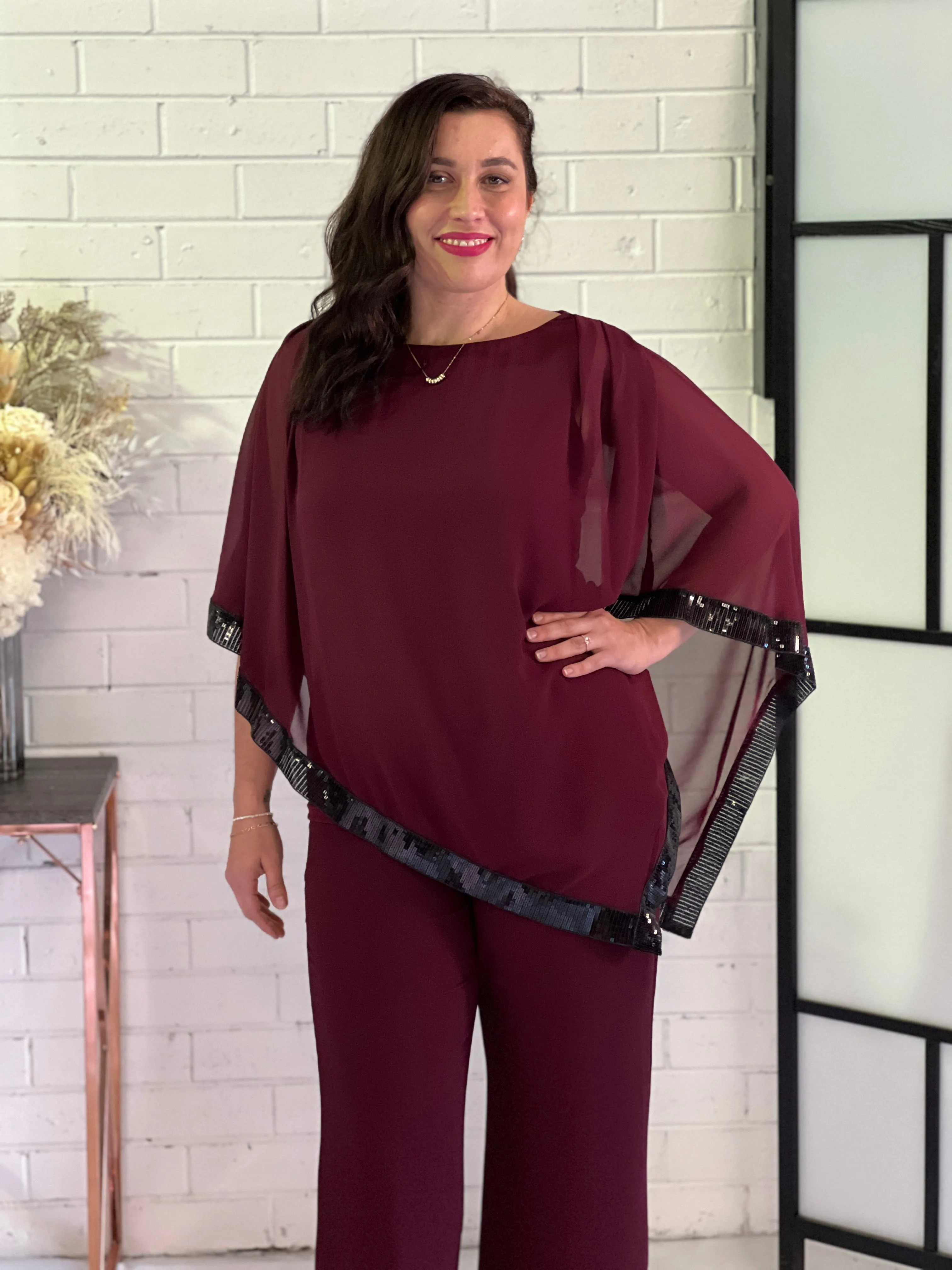 Zoe Burgundy Evening Top