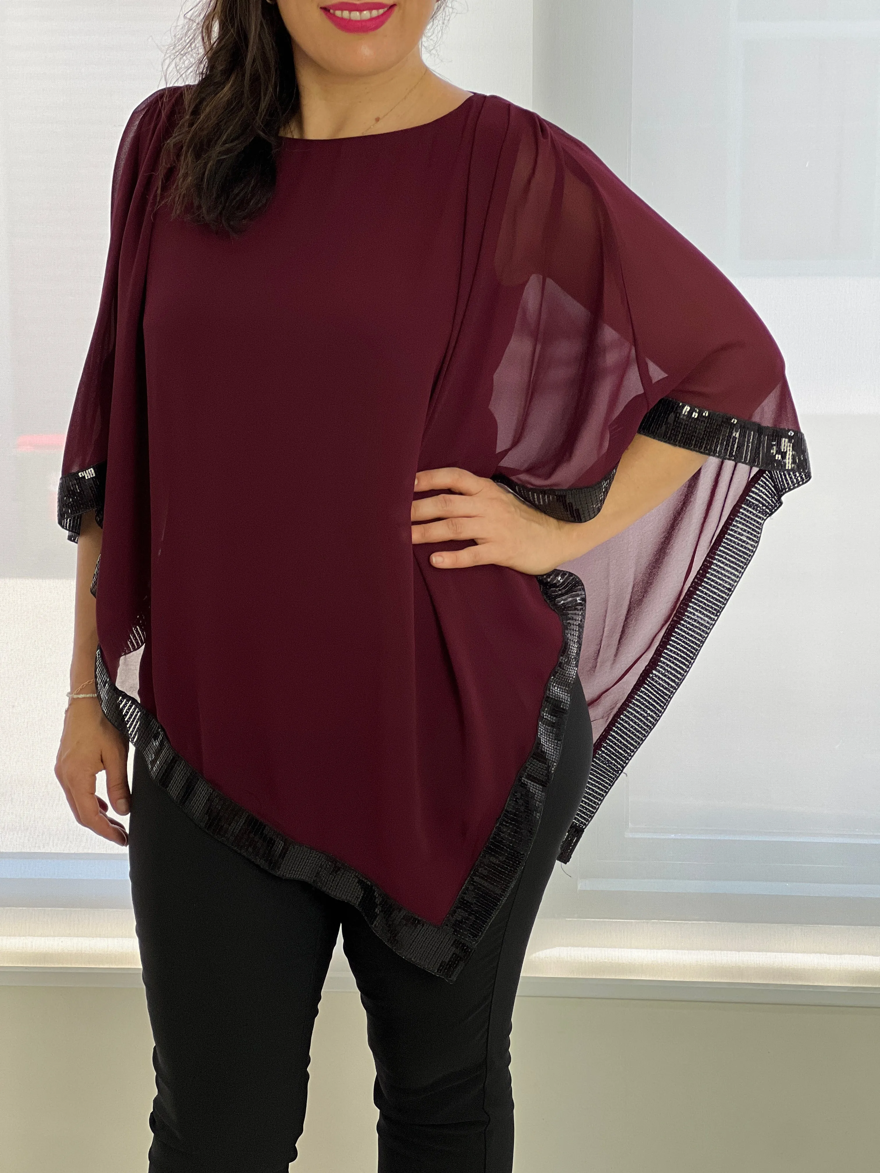 Zoe Burgundy Evening Top