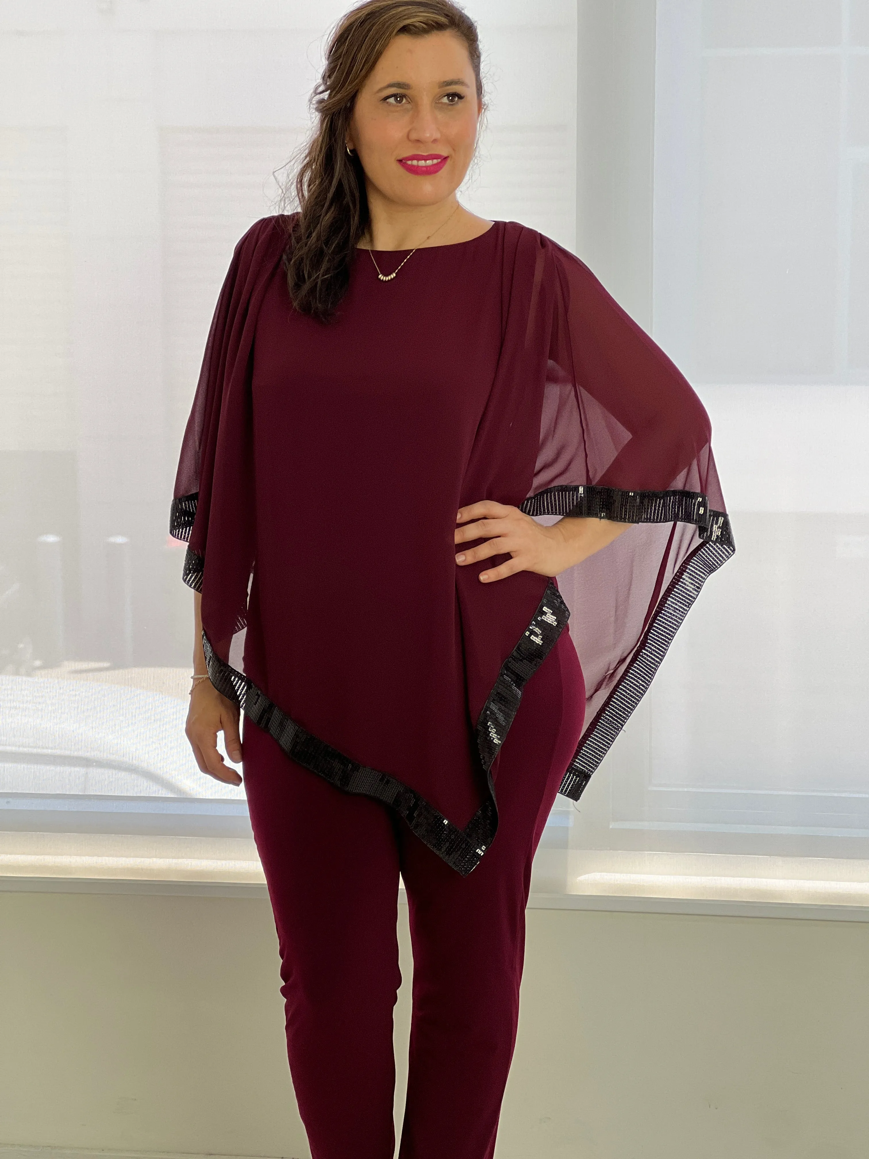 Zoe Burgundy Evening Top
